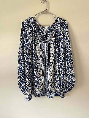 #ad Max Studio 2X Womens Blouse Blue and White Floral Ditsy Relaxed Fit Shirt NEW $72.99