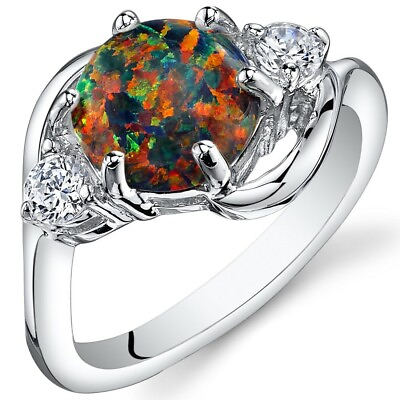 #ad Lab Created Black Opal Ring Sterling Silver 3 Stone 1.75 Carats Sizes 5 to 9 $40.99