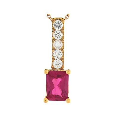 #ad 10k or 14k Yellow Gold Simulated Ruby White CZ Modern Slide Pendant $274.99