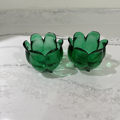 #ad Green Tulip Style Recycled Glass Votive Set of 2 CNN $14.99