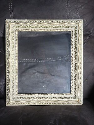 #ad Beautiful Antique Ornate Rectangular Gold amp; White Wash Wood Gesso Picture Frame $75.00