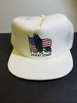 #ad Vintage 1990s Park Avenue Desert Storm Snapback Mesh Trucker Hat White $20.00