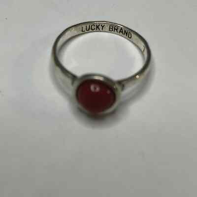 #ad Lucky Brand ring Silver tone w faux pink stone size 7 signed jewelry bohemian $20.00