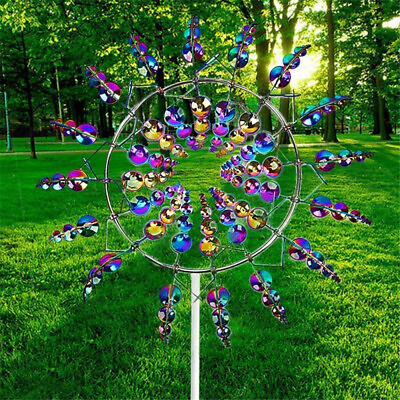 #ad Magical Wind Powered Kinetic Windmill Metal And Sculpture Spinner Garden Unique $18.98