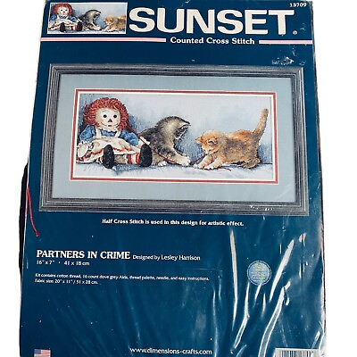 #ad RaggedyAnn Partners In Crime Kit Sunset Counted CrossStitch 13709 Cat Kitten New $39.98