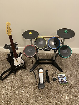 #ad Xbox 360 Rock Band Drums Guitar MIC GAME Complete Band BUNDLE Rockband Kit $349.99