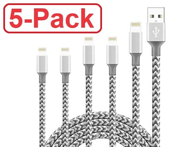 #ad 5 Pack Fast Charger Cable Heavy Duty For iPhone 14 13 12 11 XR 8 7 Charging Cord $15.59