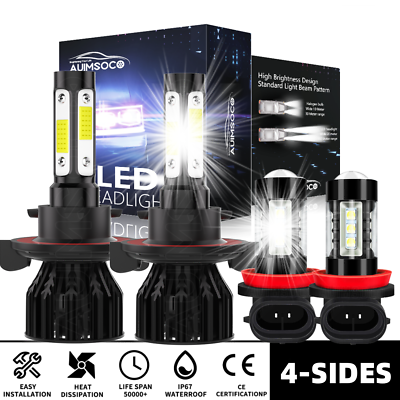 #ad 4 sides LED Headlight Kit H13 6500K Bulbs High Low Beam for KIA Soul 2014 2019 $45.99