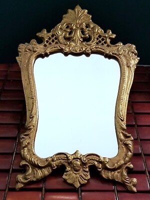 #ad Antique Ornate Art Nouveau Hollywood Regency Gilt Metal Hanging Vanity Mirror $116.00