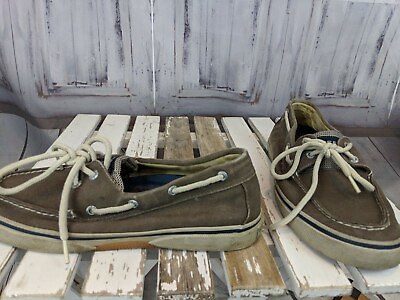 #ad Sperry top sider Mens Boat shoes loafer comfort flats canvas 9.5 taupe lace $17.77