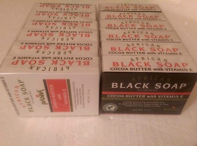#ad Madina African Black Soap Cocoa Butter with Vitamin E 3.5 OZ Vegan 12 Pack $42.99