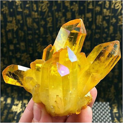 #ad #ad Natural Aura Yellow Citrine Crystal Titanium Cluster Healing Mineral Specimen $13.78