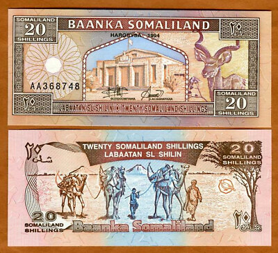 Somaliland 20 shillings 1994 P 3a AA Prefix UNC $5.68