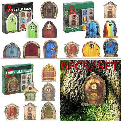 #ad 6Pcs Mini Fairy Door for Home Garden Tree Window Door Outdoor Indoor Decor Gift $8.09