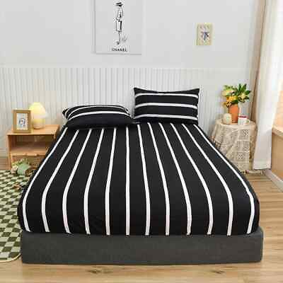 #ad Stripe Style Bed Fitted Sheet Printed Bed Sheets Mattress Cover No Pillowcase $38.46