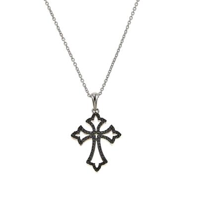#ad HSN Sterling Silver Black Diamond Cross Pendant w Chain. 18quot; $79.99