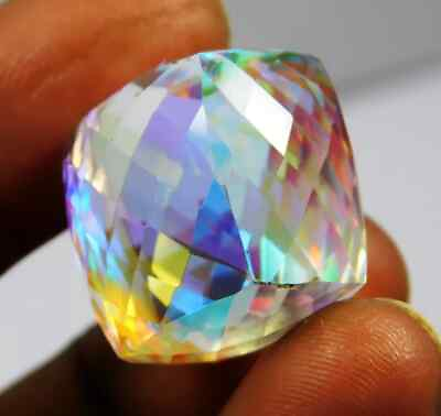 #ad 45.25 Ct Certified Natural Cube Cut Rainbow Mystic Quartz Best Loose Gemstone $26.98