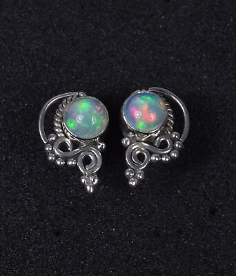 #ad 925 Solid Sterling Silver Ethiopian Opal Stud Earring u740 $12.99