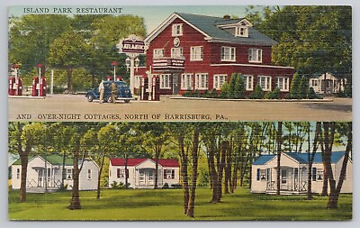 #ad Postcard Island Park Restaurant and Over Night Cottages North of Harrisburg PA $4.75