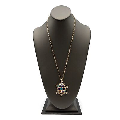 #ad Gold Tone Multicolor Crystal Rhinestone Accents Turtle Pendant Fashion Necklace $20.00