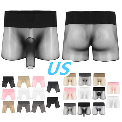 #ad US Men#x27;s See Through Shorts High Waist Boxer Briefs With Sheath Sexy Underwear $9.59