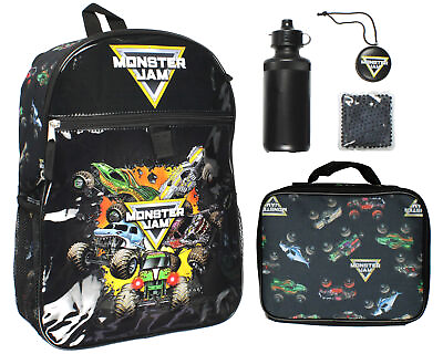 #ad Monster Jam Monster Trucks Backpack Lunch Bag Water Bottle 5 PC Mega Set $37.95
