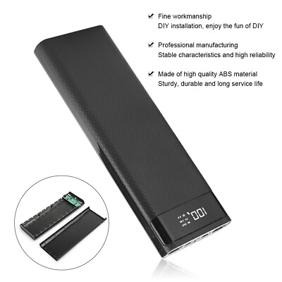 Dual USB DIY 10x18650 Battery Power Bank Case Shell Charger Box Cell Phone Black $13.69