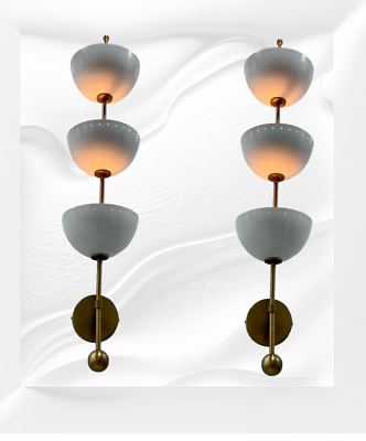 #ad Pair of Rare Sconces Italian Stilnovo Style Mid Century Wall Lights 3 shade Lamp $304.00