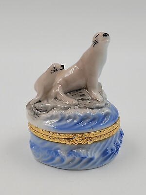 #ad Seal With Pup Ceramic Trinket Box $18.00