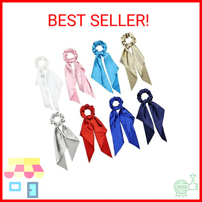 #ad Lawie 8 Pack Colorful Solid Satin Long Ribbon Knotted Hair Bows Scrunchies Hair $16.46