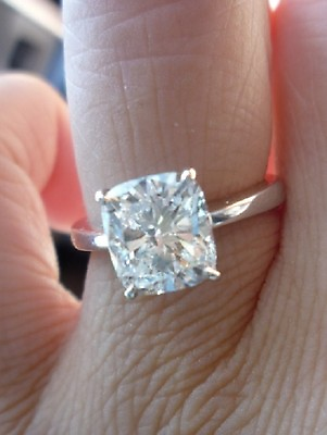 #ad Genuine 1.80 Ct Cushion Cut Solitaire Diamond Engagement Ring 18K WG HVVS2 EGL $12834.86