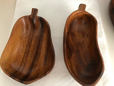 #ad Wooden Monkey Pod Vintage Bowls Set Of Two Pear And Eggplant Shaped Phillipines $12.00