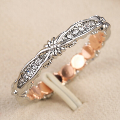 #ad Two Tone 925 Silver Filled Ring Elegant Cubic Zircon Wedding Jewelry Sz 6 10 C $2.80