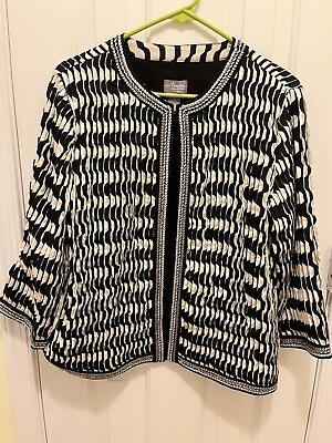#ad Chico#x27;s Travelers Women Jacket Size 1 Open Front Cardigan Pleated Off wh. amp; Blac $17.00