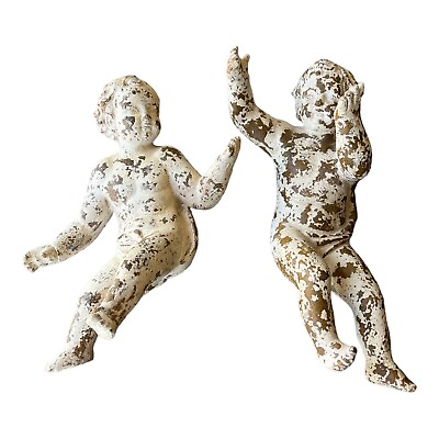 #ad Pair Putti Cherub Child Wall Figurines Art Ceramic Large $360.80