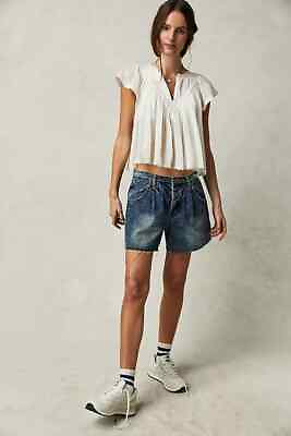 #ad Free People FP One Padma Top White V Neck Flutter Sleeve Blouse NWD X Small XS $53.36