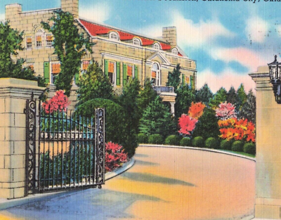 #ad Oklahoma City Oklahoma OK Governor#x27;s Mansion Gate View Posted 1952 Postcard $8.46