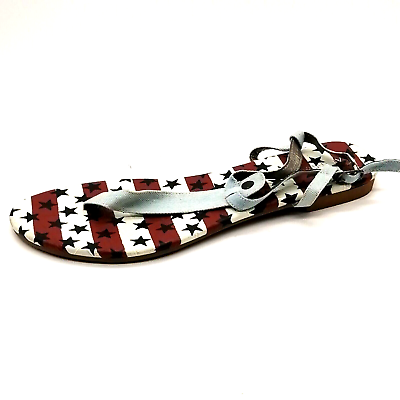 #ad Lane Bryant Womens Thong Sandal Red White Blue Stars Ankle Strap Buckle Flat 12W $12.99
