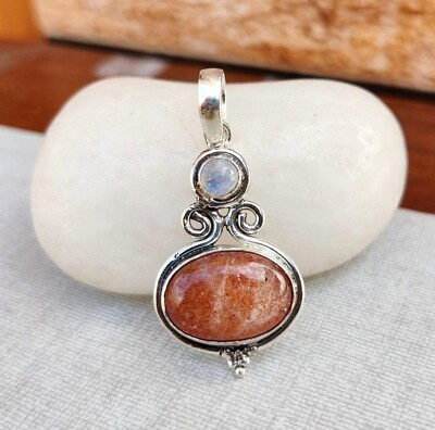#ad 925 Sterling Silver Natural Sunstone Pendant Occasion Jewelry For Her H1025 $17.99