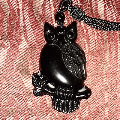#ad Genuine Obsidian Hamsa Owl Pendant Necklaces Unisex Fashion Jewelry Black $20.99