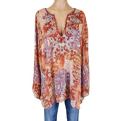 #ad Lane Bryant 22 24 Top Shirt Womens 2X Plus Size Floral Print Beaded Flowy Tunic $29.74