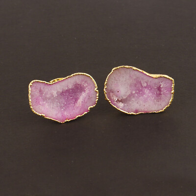 #ad Ravishing Real Geode Druzy Yellow Gold Electroplated Best Pair Stud Earrings $5.99
