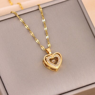 #ad Unlock Romance: Double Layer Heart Love Pendant 18K Gold Necklace Valentines Day $58.98