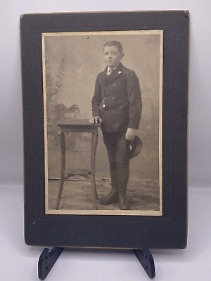 #ad Antique Photograph Young Man Standing Hat in Hand Mounted 8x10” $19.99