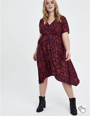 #ad Torrid Midid Challis Shirt Dress Floral Short Sleeve V Neck Size 4X Hi Low Midi $37.99