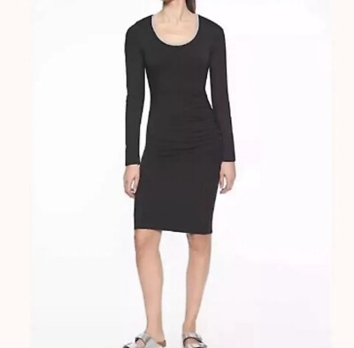 #ad Athleta Women#x27;s Black Carefree Long Sleeve Side Sheath Dress Modal Size XS $19.50