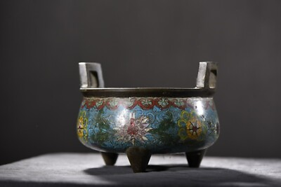 #ad A Fine Collection Chinese Antique Qing Dynasty Copper Cloisonne Incense Burners $599.00
