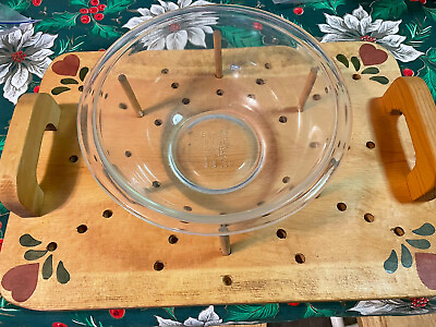 #ad Vintage Wood Serving Tray Holder for Various Dishes or Bowls Adjustable $24.95