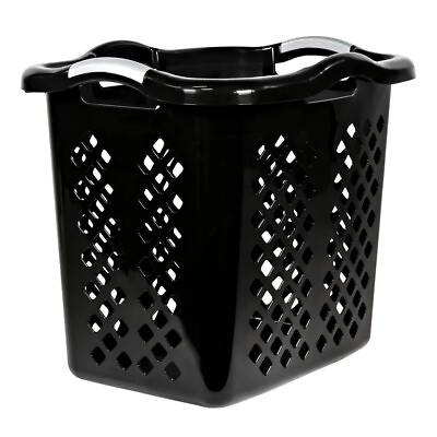 #ad 2.0 Bu 70L Lamper Plastic Laundry Storage Basket with Silver Handles Black $23.39