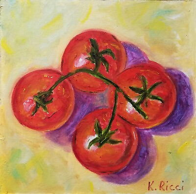 #ad Oil Painting Original of Tomatoes Vegetables Mini Sunny Red Still Life Art 6x6quot; $58.90